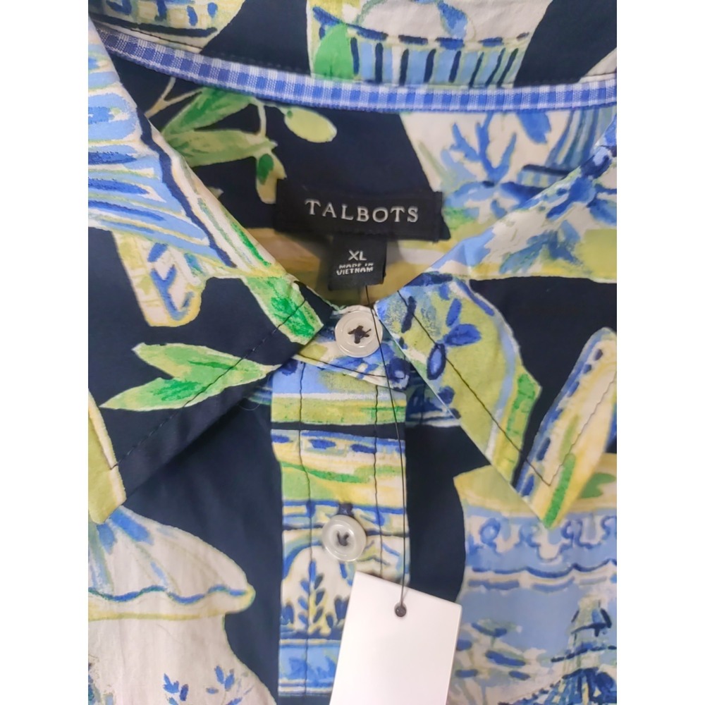 Talbots Blue Multicolor Pattern Vase Theme Longsleeve Button Down Shirt Size XL - Picture 4 of 7